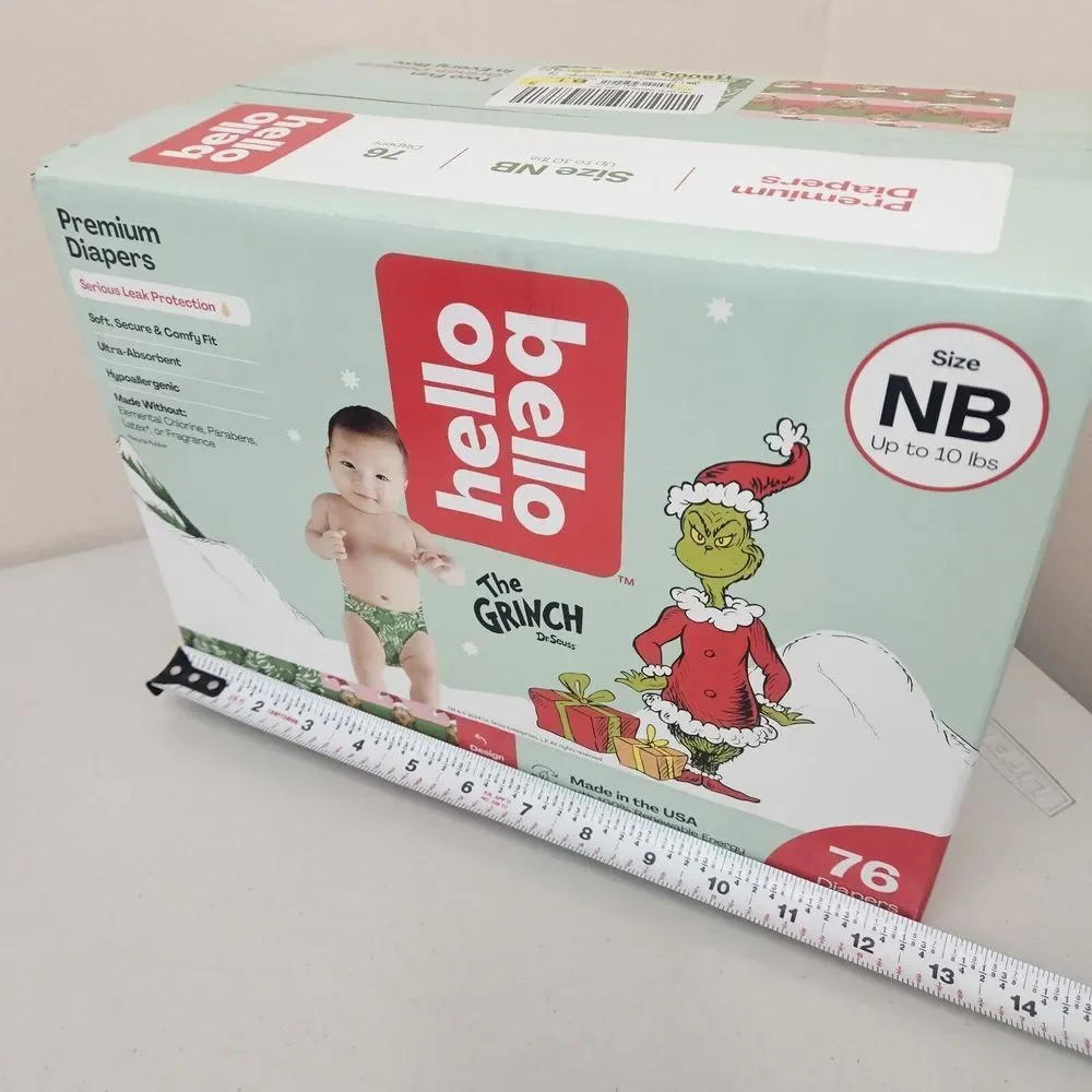 76 Cnt Hello Bello NB Diapers Up To 10lbs Max Grinch Who Stole Christmas Holiday